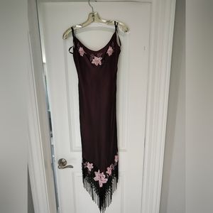 Betsy Johnson lined silk slip dress fringe size 8